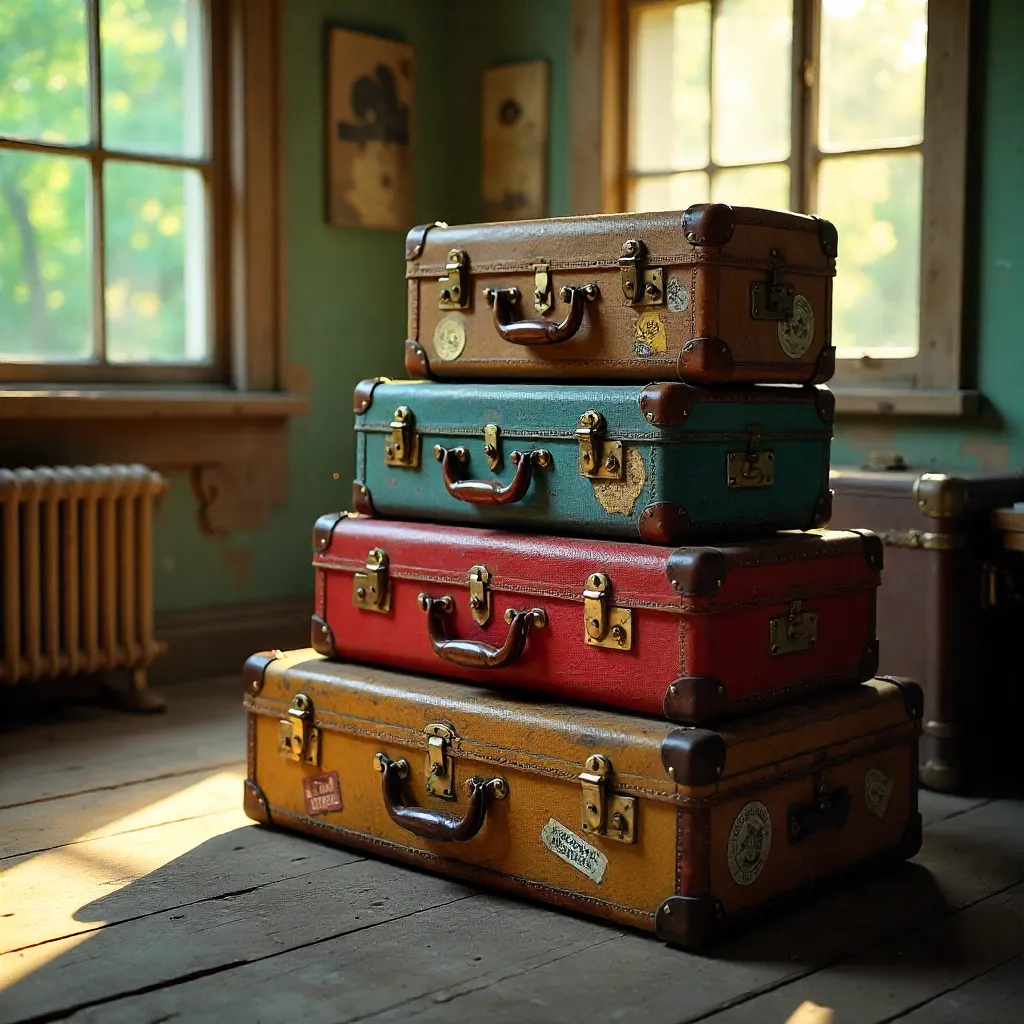 Colorful Vintage Suitcase Stack — Nostalgic Still Life
