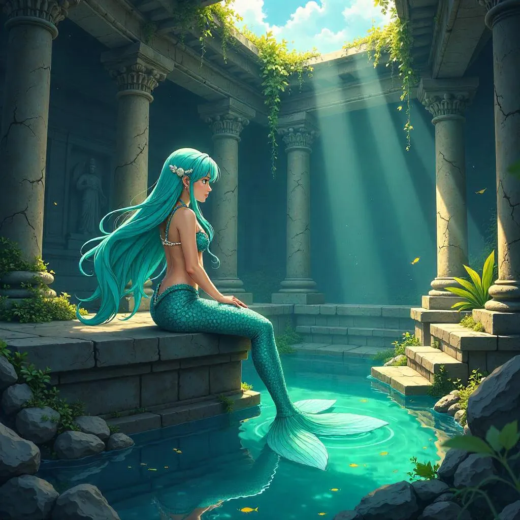 Mermaid in Temple Ruins - Anime Style