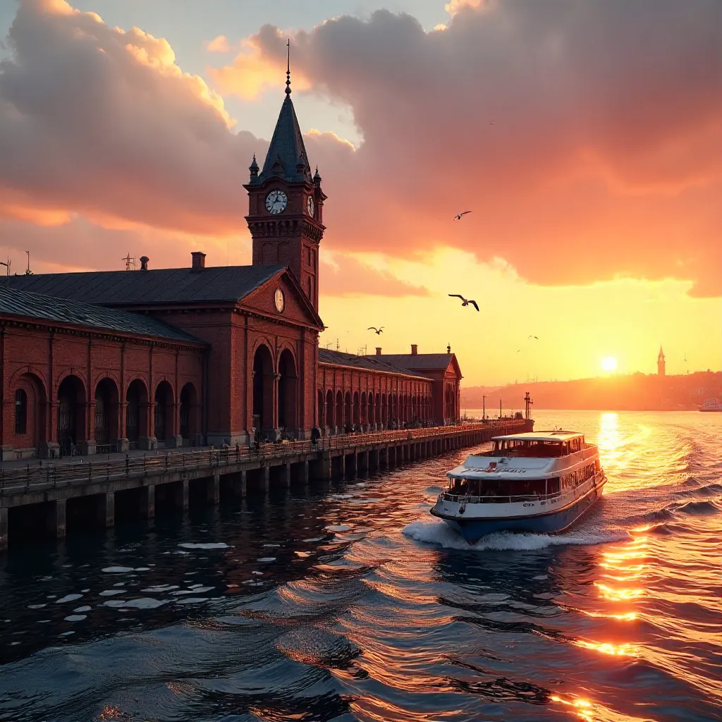 Sunset Over Haydarpaşa Terminal at the Bosphorus