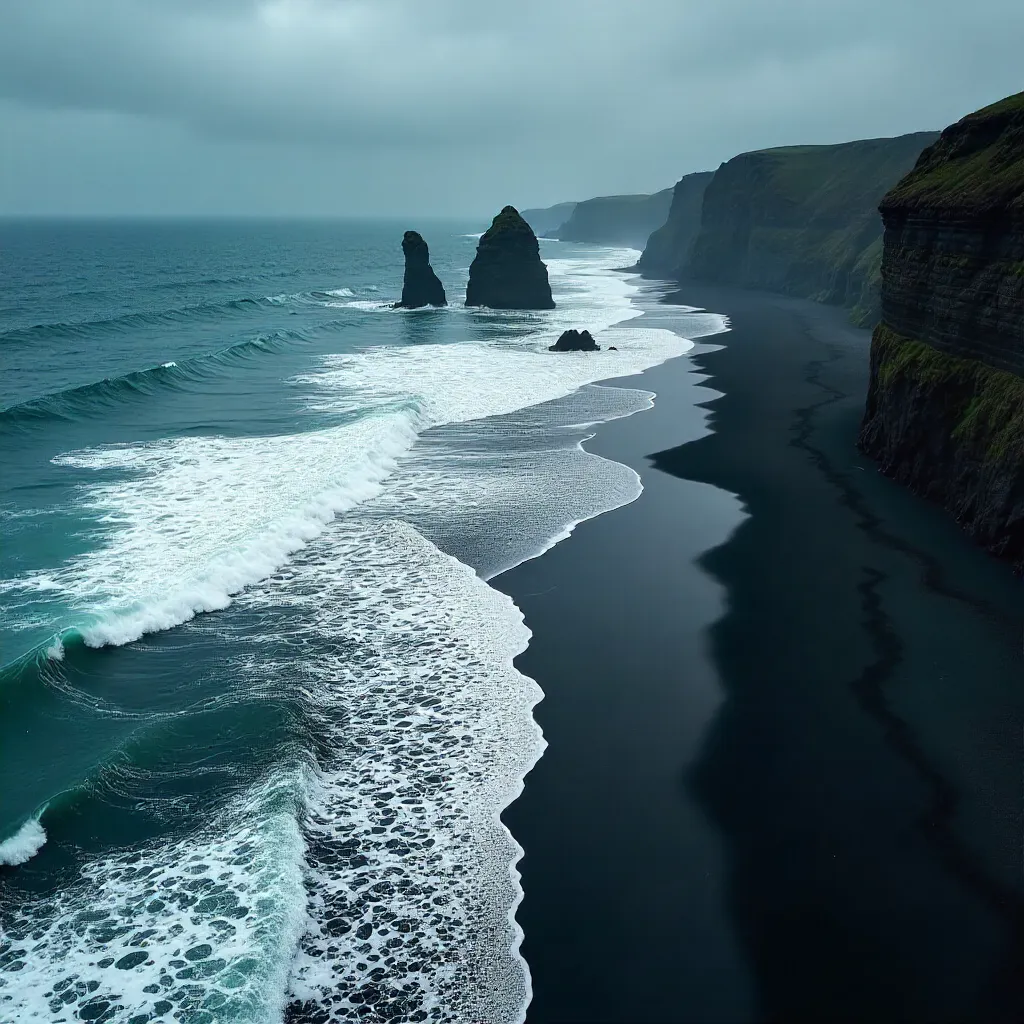 Aerial Waves on Black Sand Beach