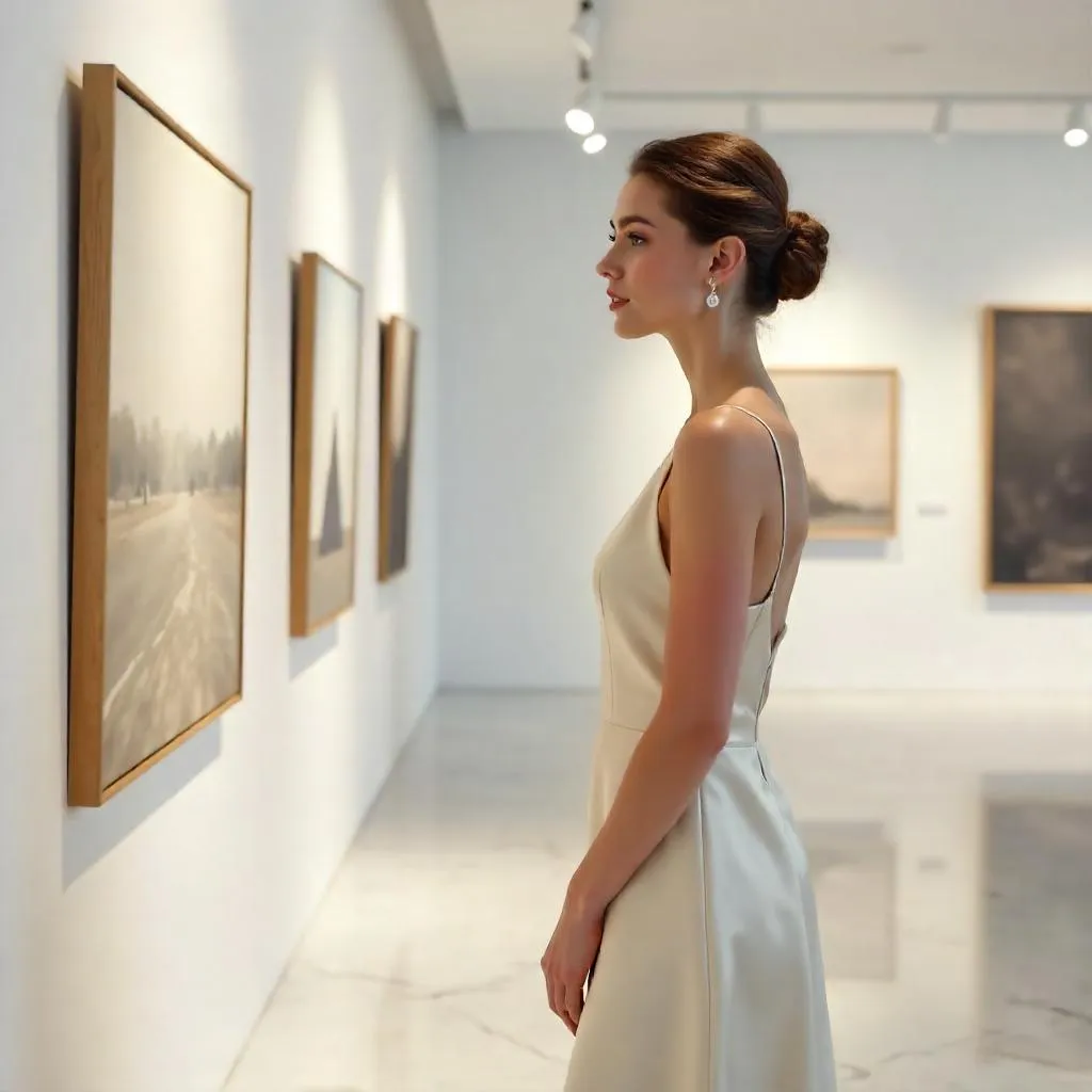 Elegant Woman in a Photorealistic Art Gallery