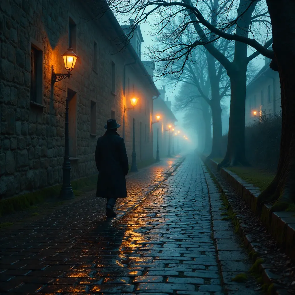 Shadow on the Winding Cobblestone Path