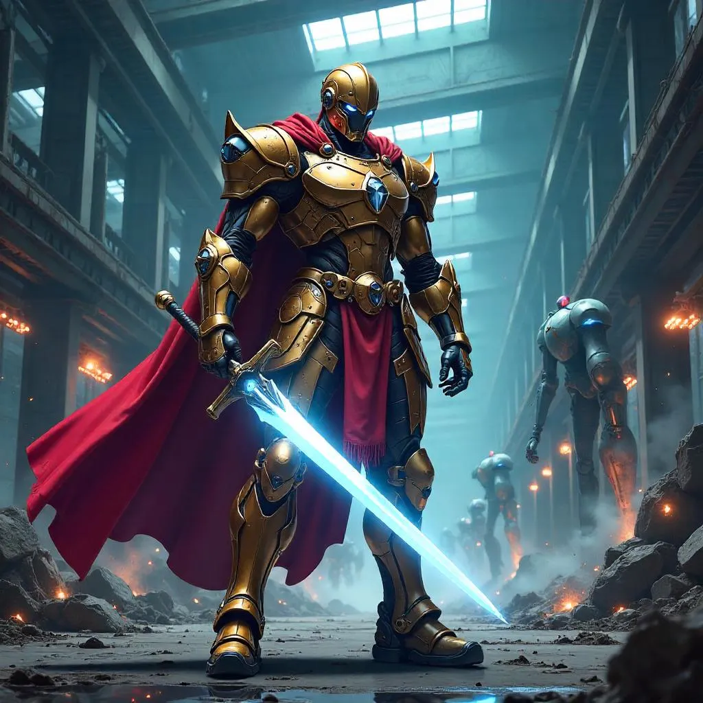 Neon Gladiator: Anime Warrior in a Robot Factory