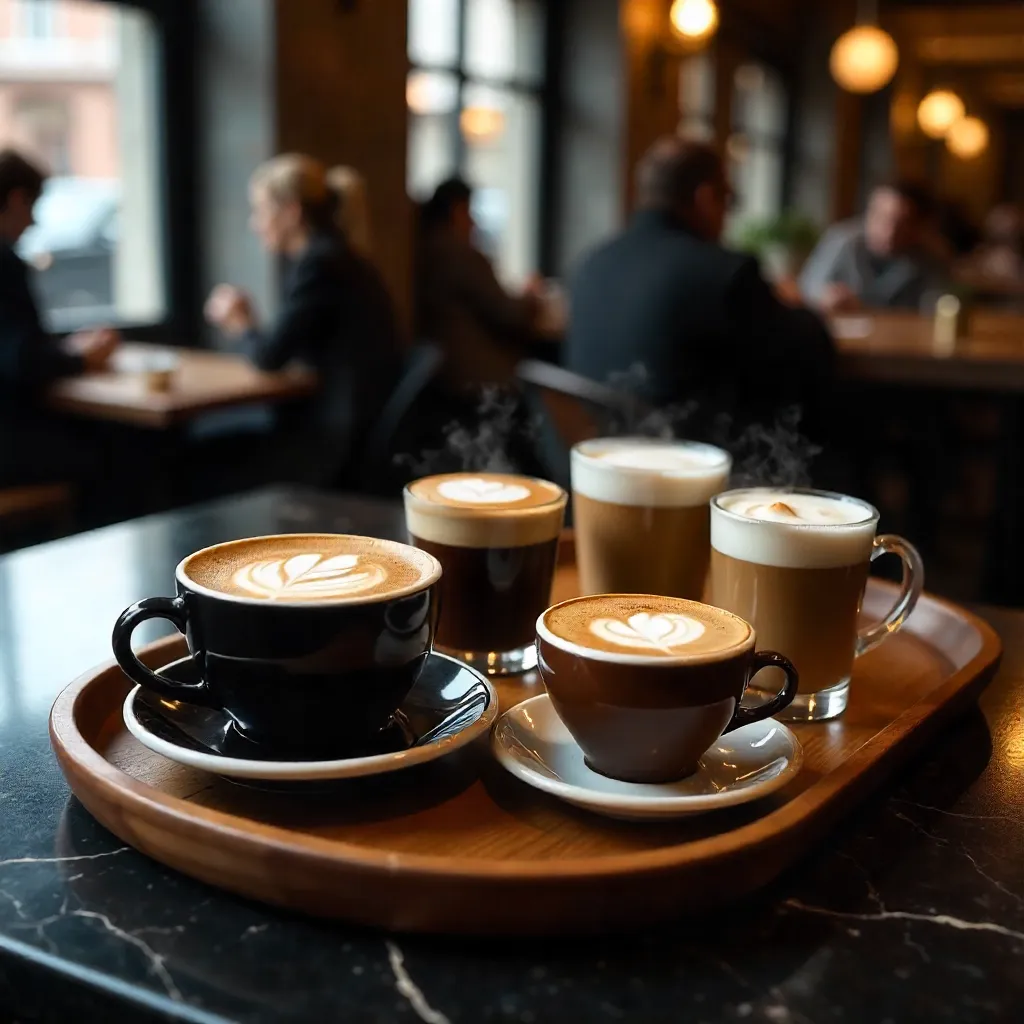 Tray of Diverse Coffees in a Chic Café