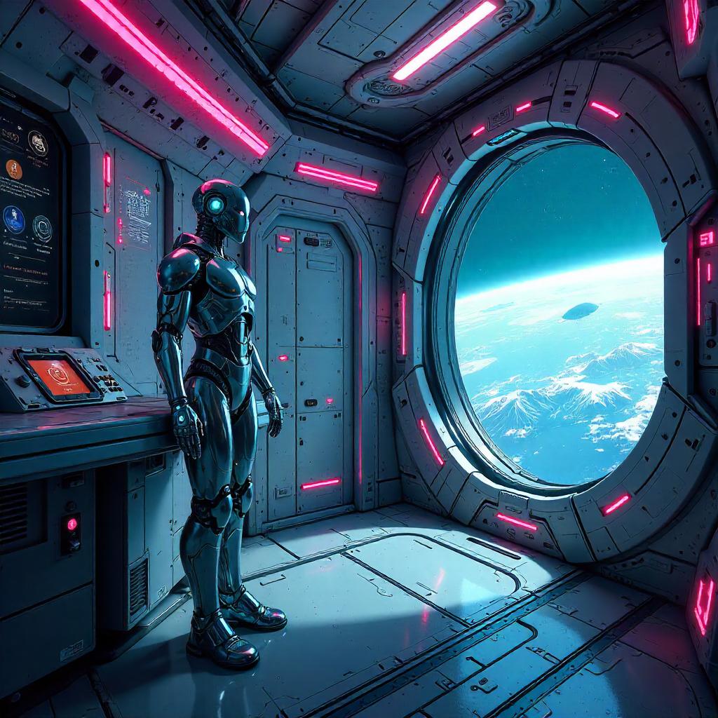 Android on a Space Station: Neon Digital Portrait