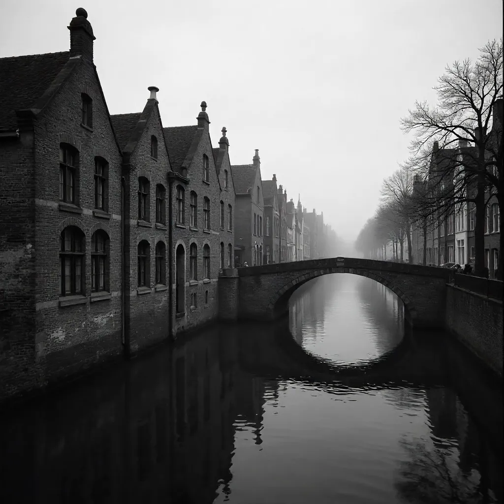 Moody Black-and-White Ghent Canalscape