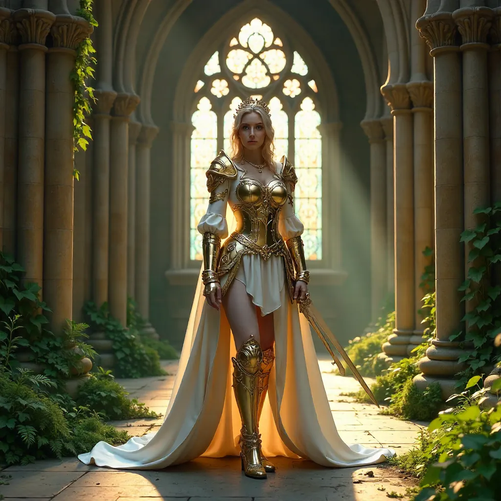 Gothic Garden Cosplayer in White and Gold