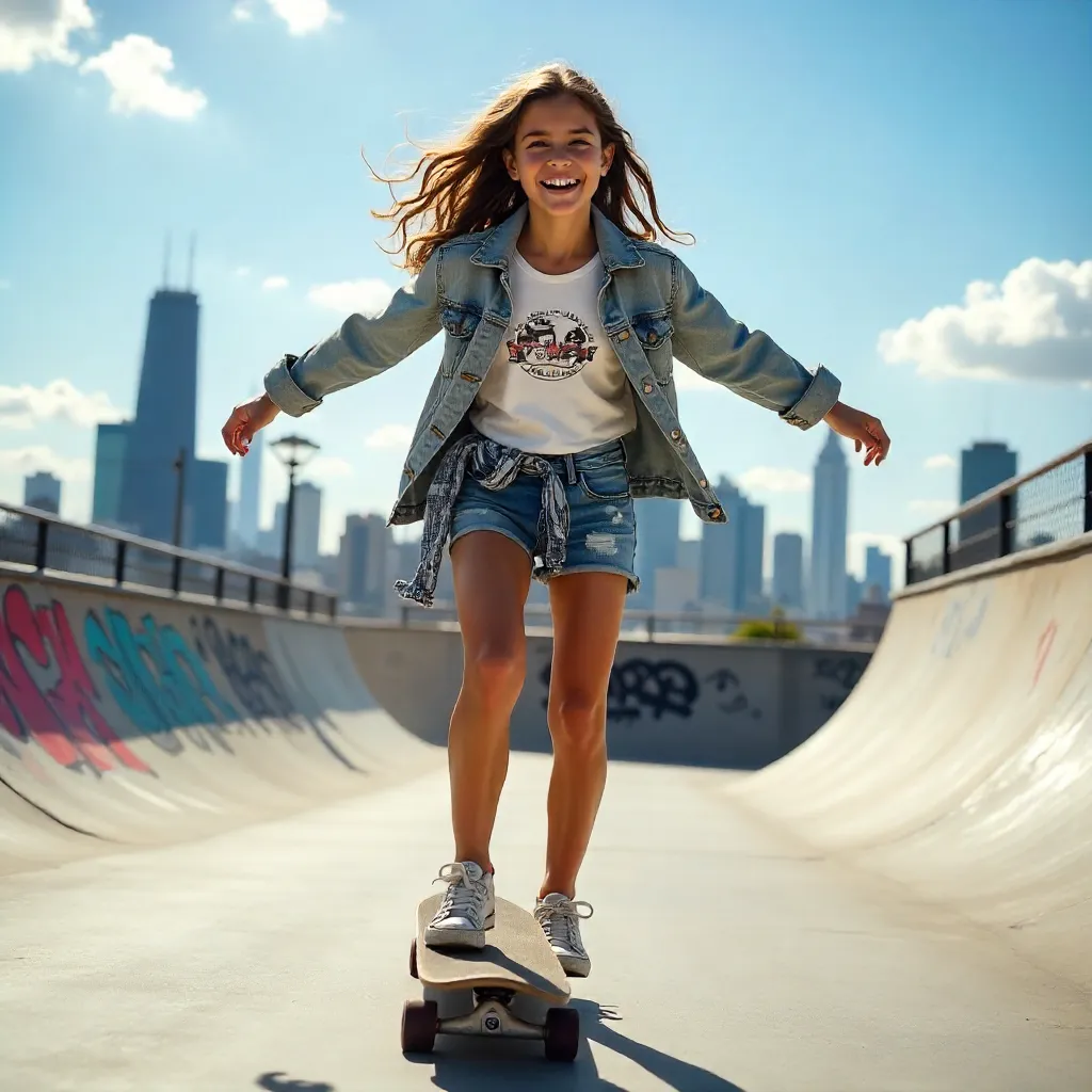 Sunny Day Teen Skateboarder in Urban Park