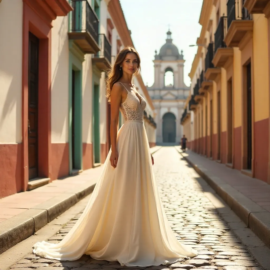 Sunlit Grace in Puebla: White Gown Portrait