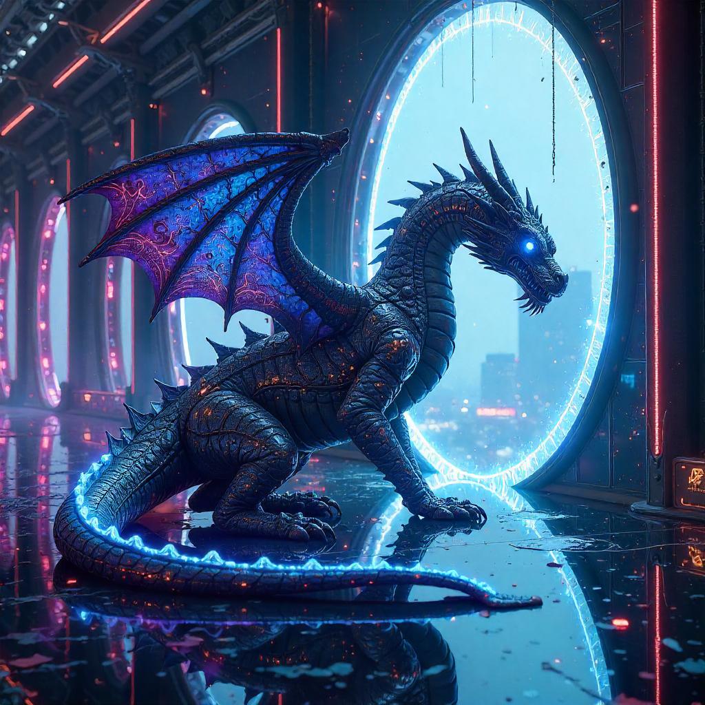Neon Cyberpunk Dragon in the Mirror Dimension