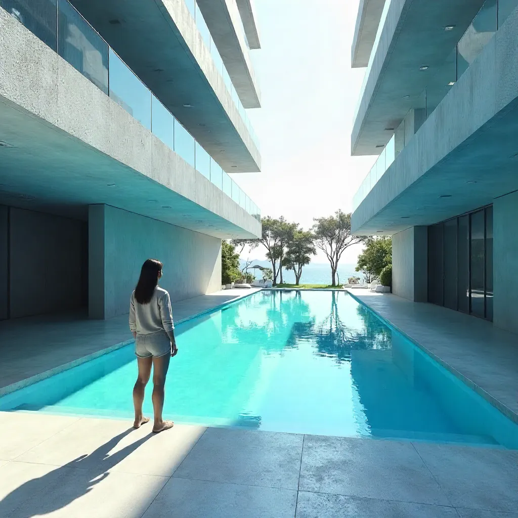 Shadow at the Bright Blue Poolside in Modern Architecture