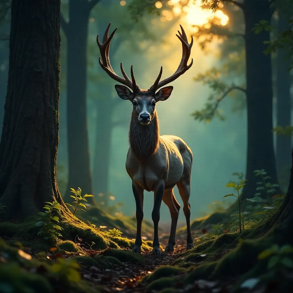 Moonlit Majesty: Fallow Deer in a Dark Forest