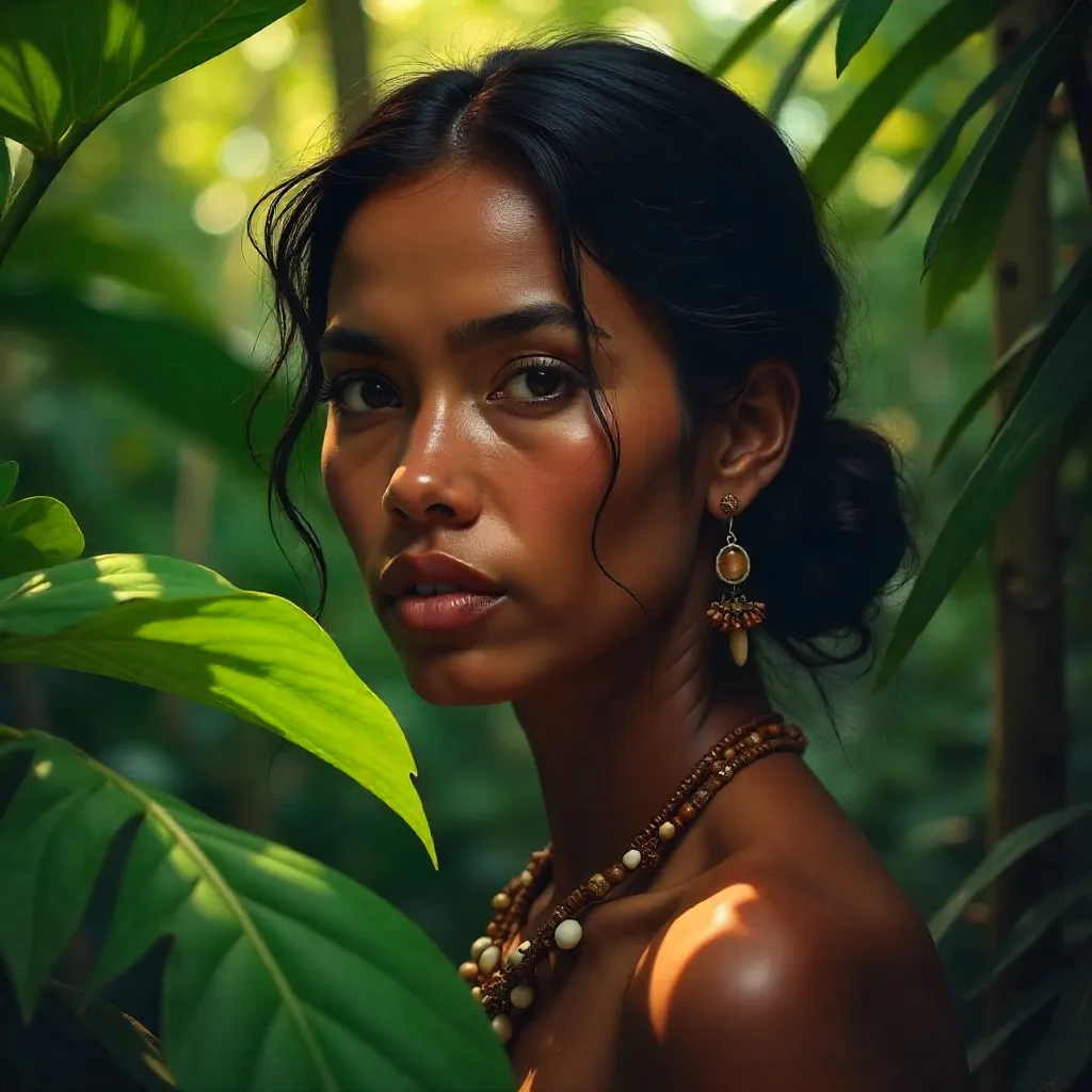 Leaves Veiled Papuan Portrait in Nature