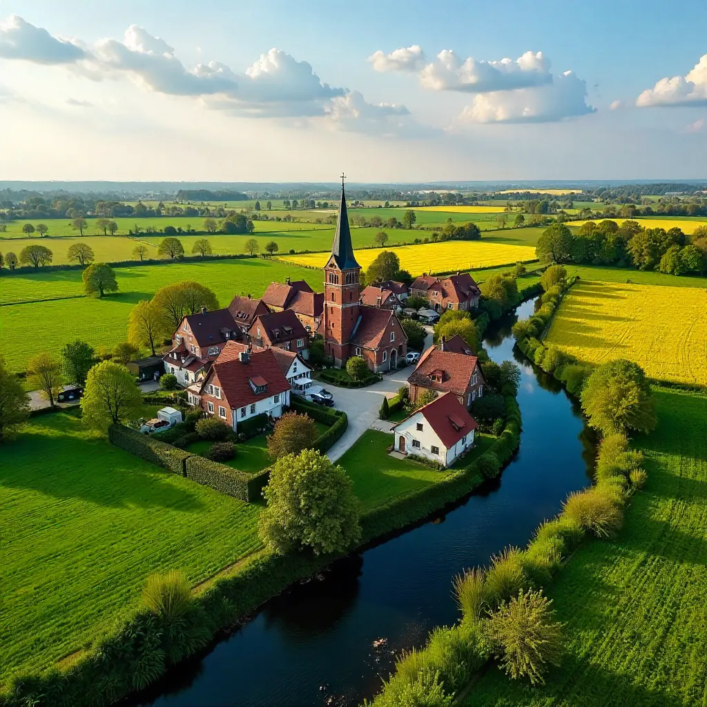 Springtime Aerial View of a Polish Village