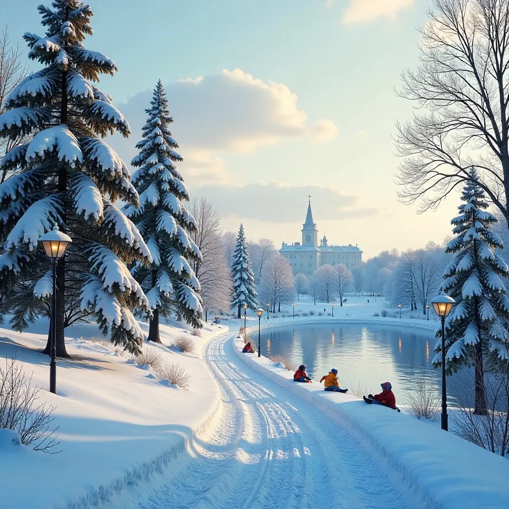 Snow-Covered Winter Park in Izhevsk, Russia