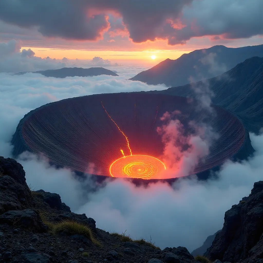 Crater Mist: A Dramatic Volcanic Panorama