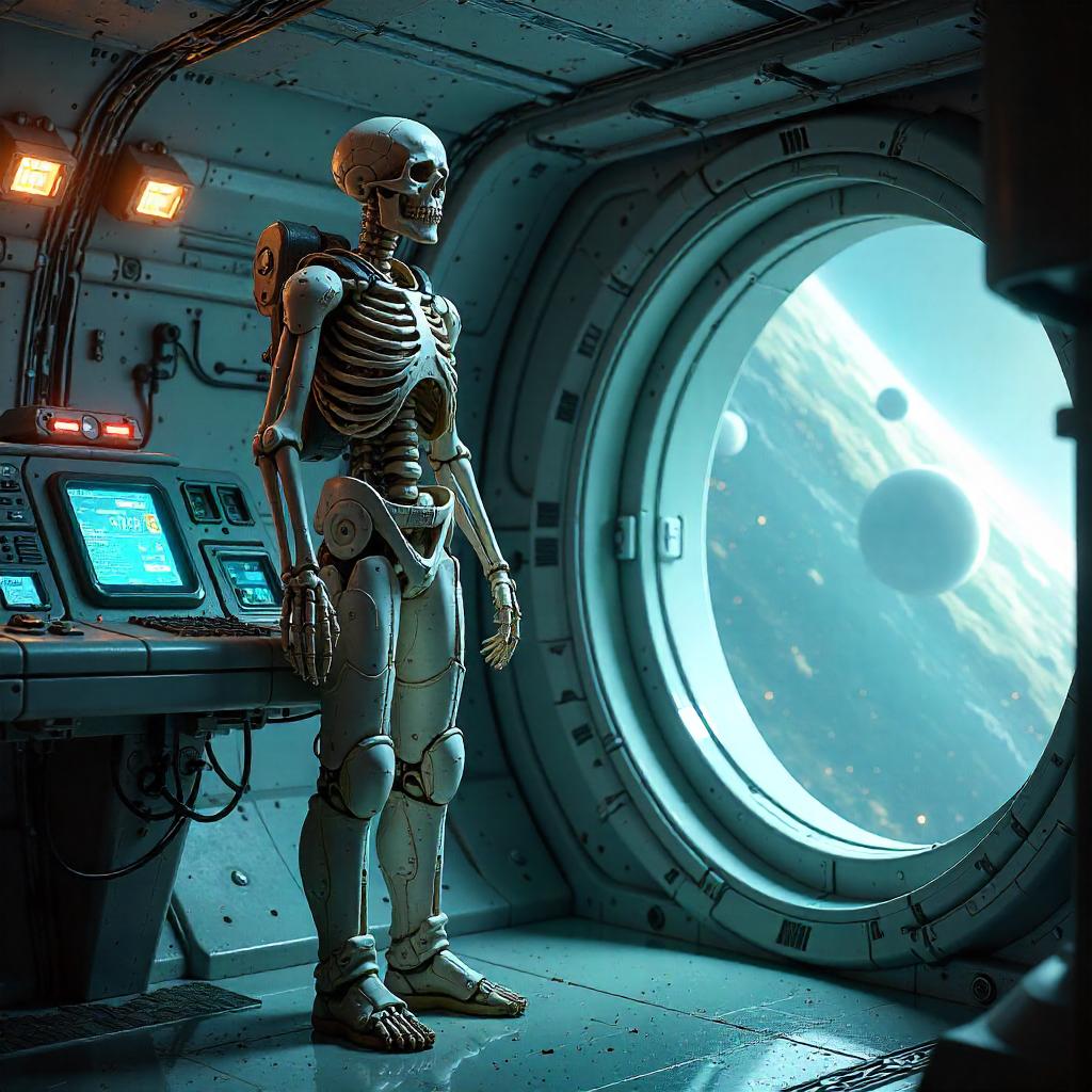 Skeletal Astronaut in a Sci-Fi Spaceship