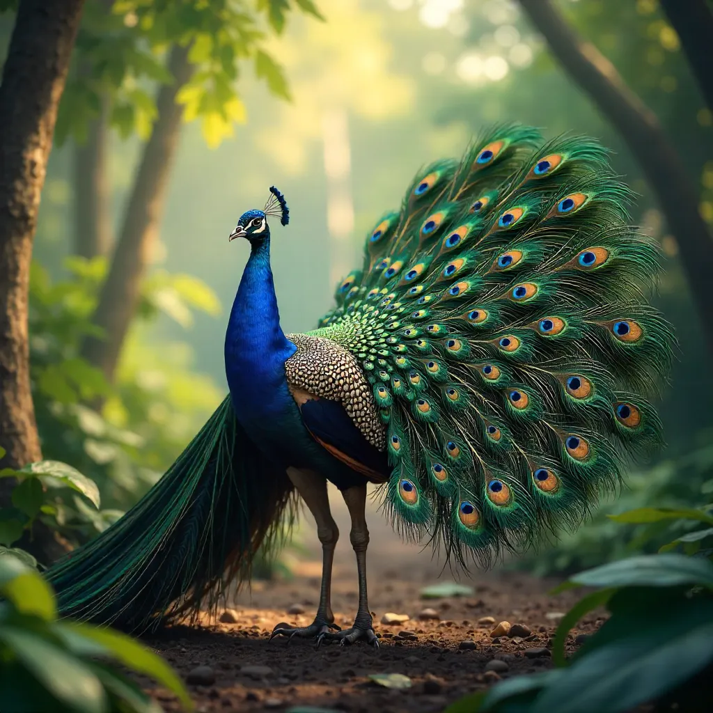 Stunning Indian Peacock with Fully Fanned Tail