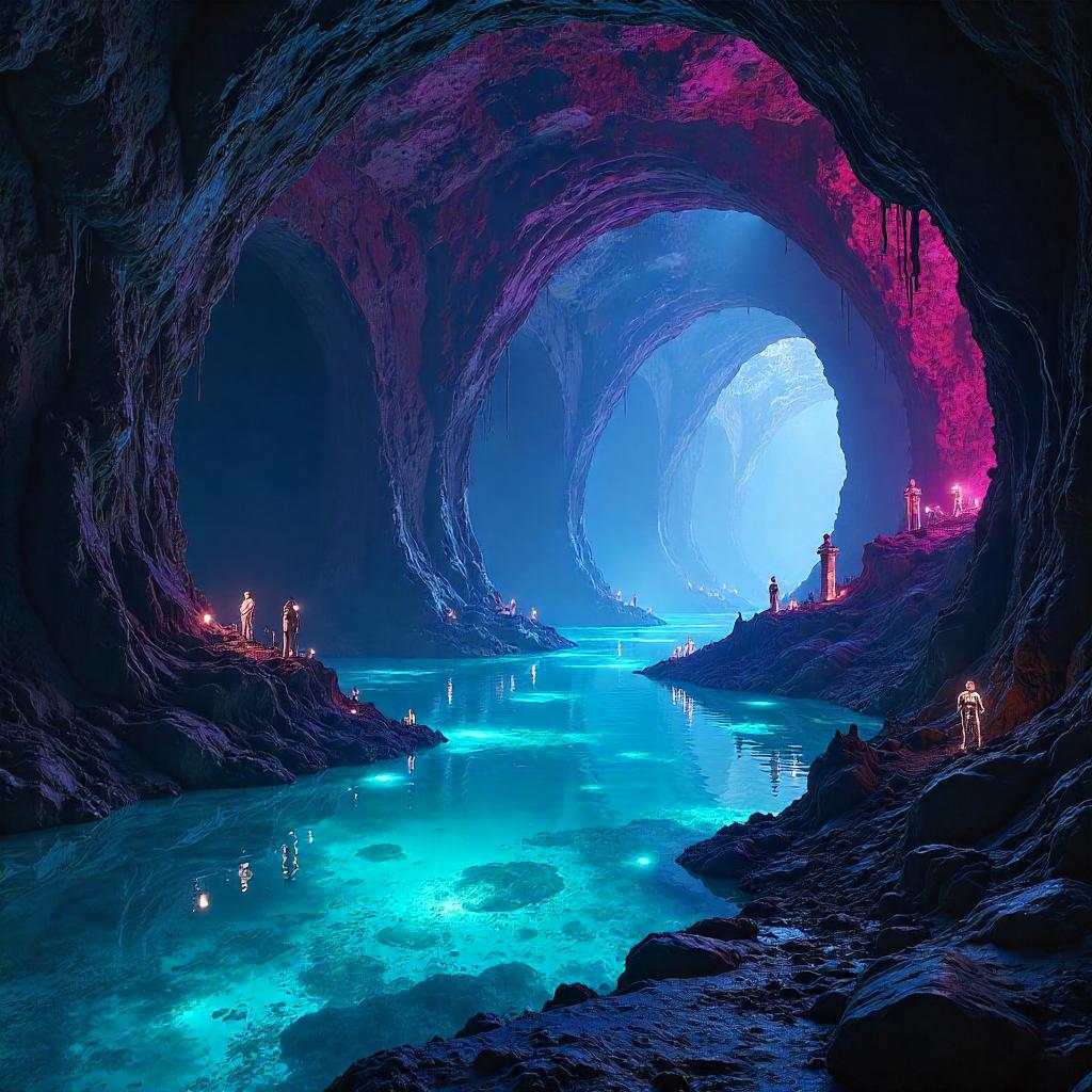 Cyberpunk Cavern Oasis: Hidden Lagoon