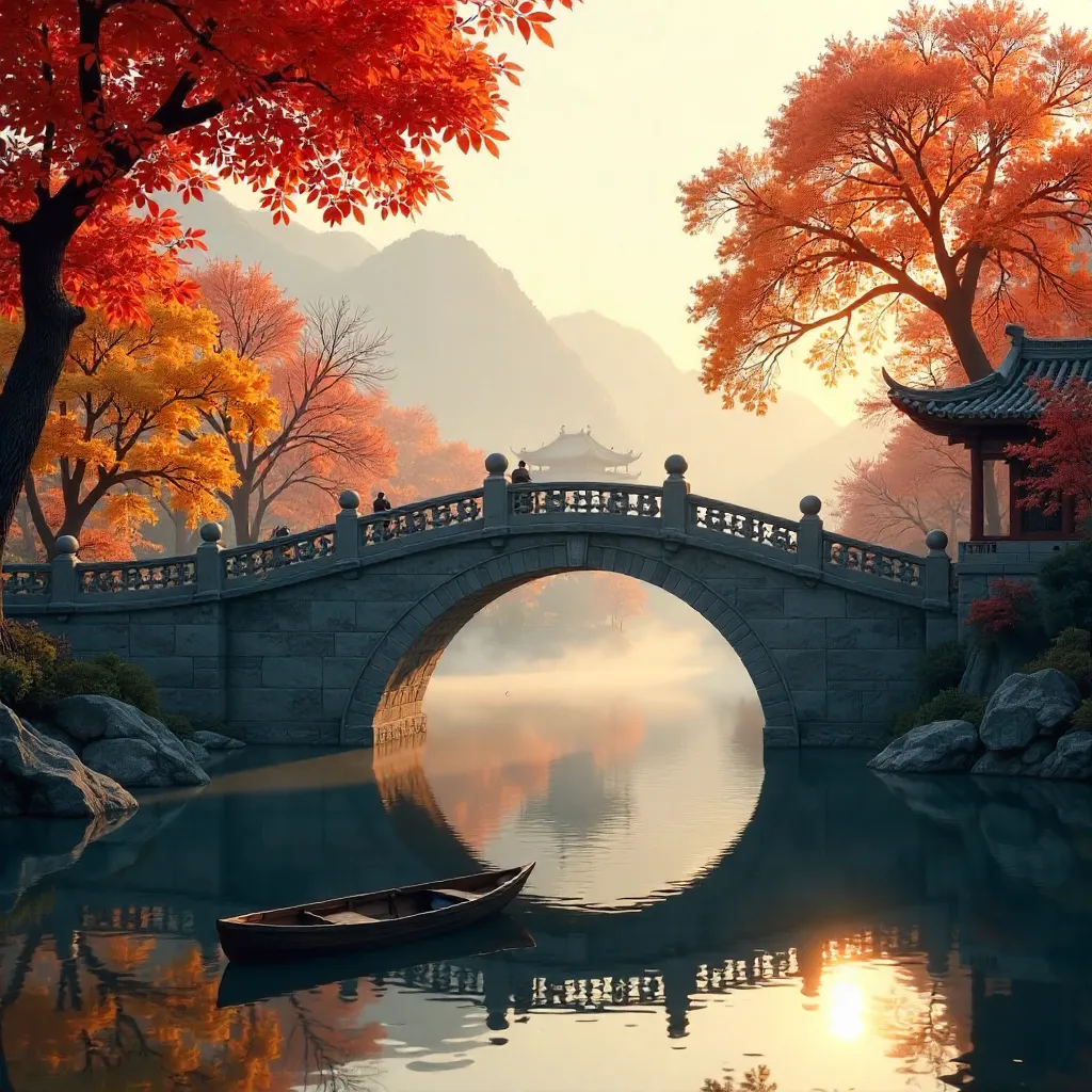 Autumnal Nanjing Stone Bridge Scene