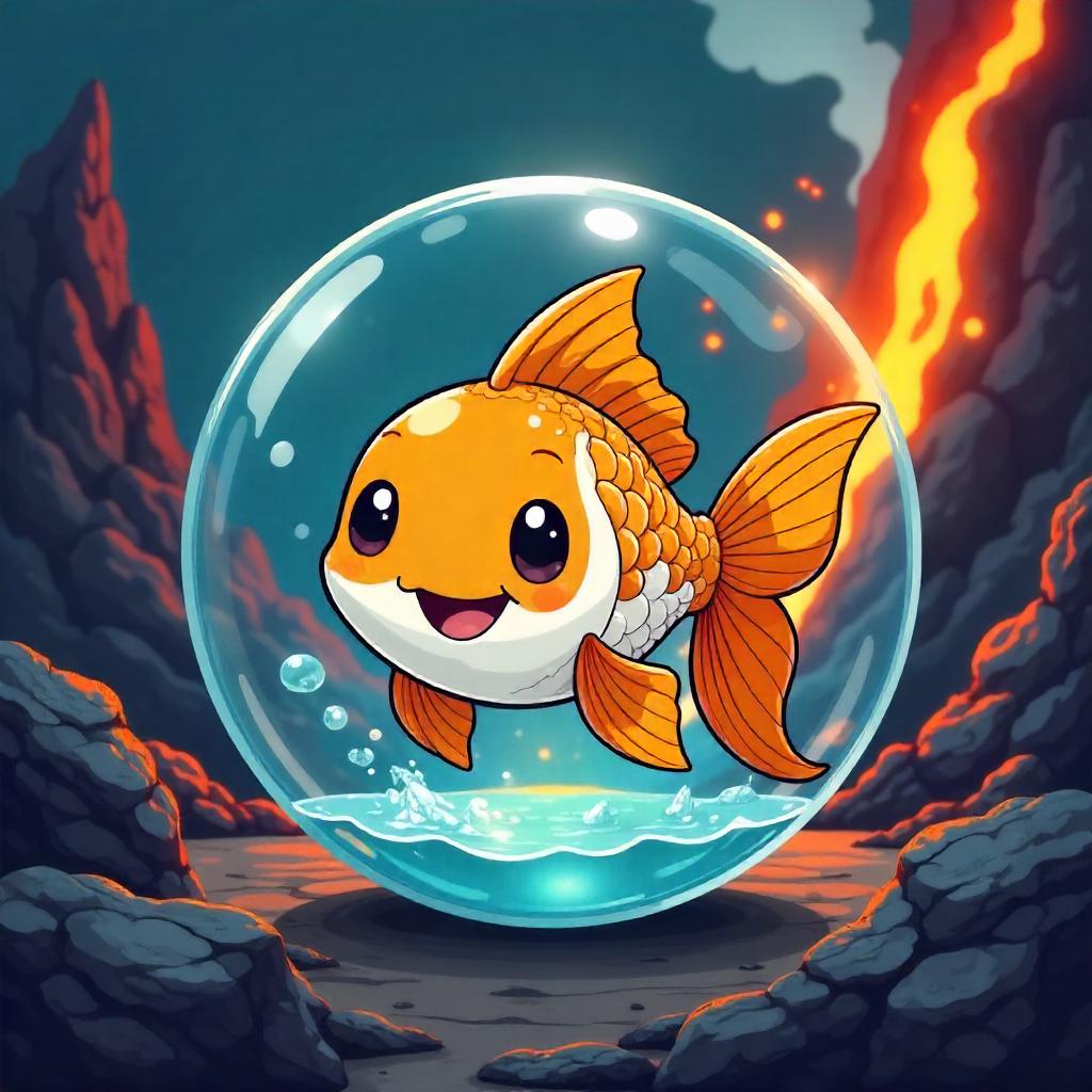 Goldfish by the Lava Flow, Cartoon Scene