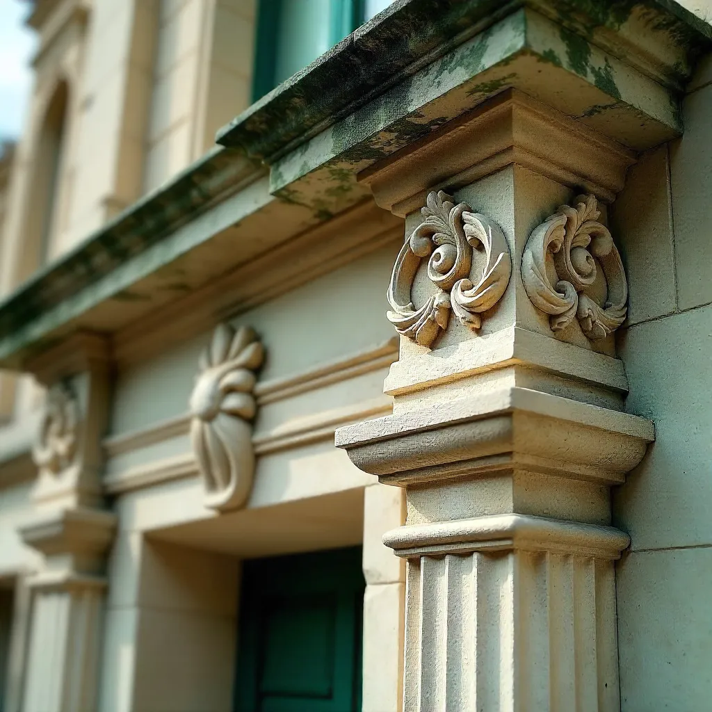 Close-Up of a Classic Facade with Green Patina