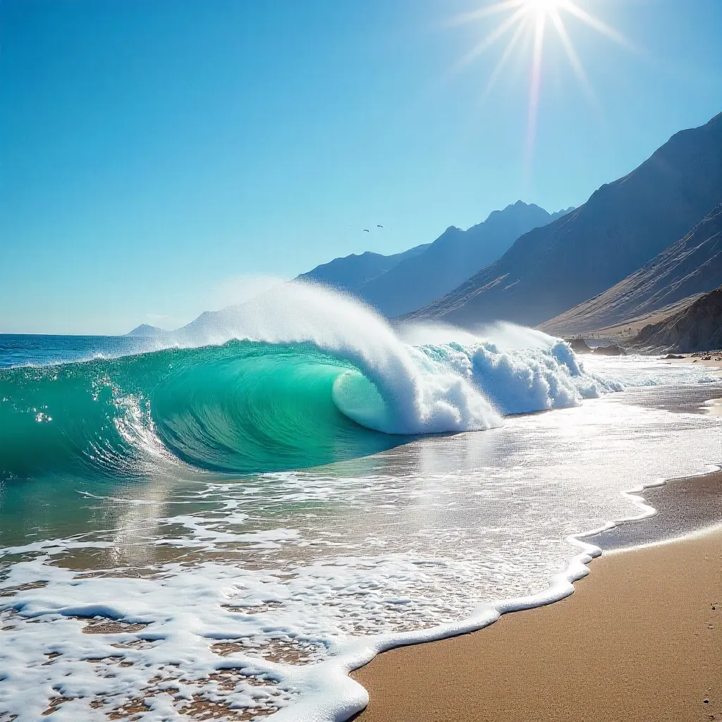 Iquique Wave and Desert Mountains under Clear Skies