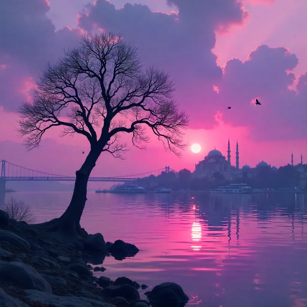 Barren Tree Silhouette at Purple Istanbul Sunset