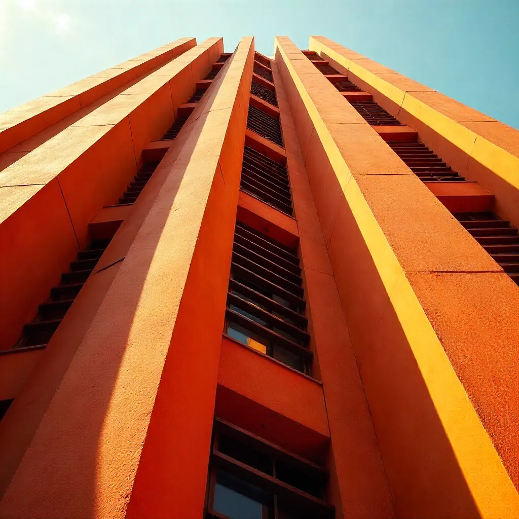 Vertical Rhythm of an Orange Facade