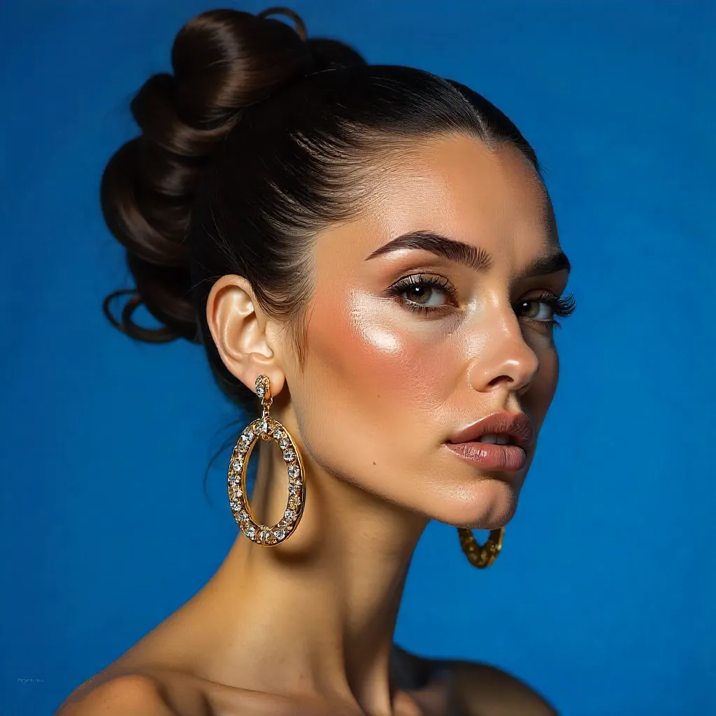 Stylish Bun Portrait with Statement Earrings