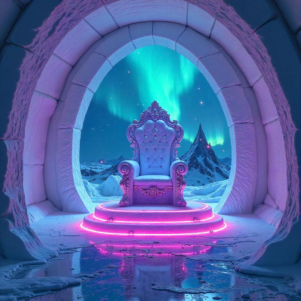 Crystal Throne of Neon Ice: Cyberpunk Igloo Realm