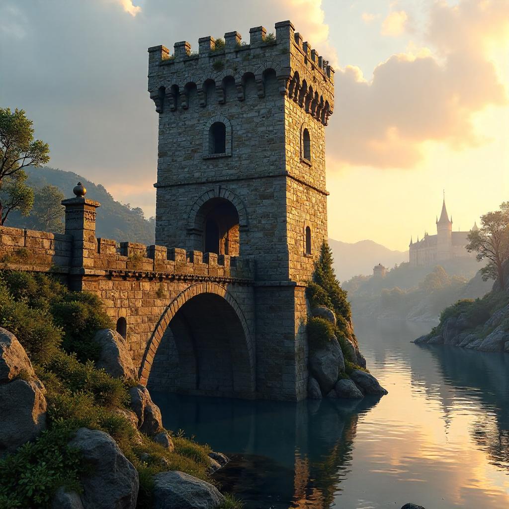 Photorealistic Tower Built into a Drawbridge