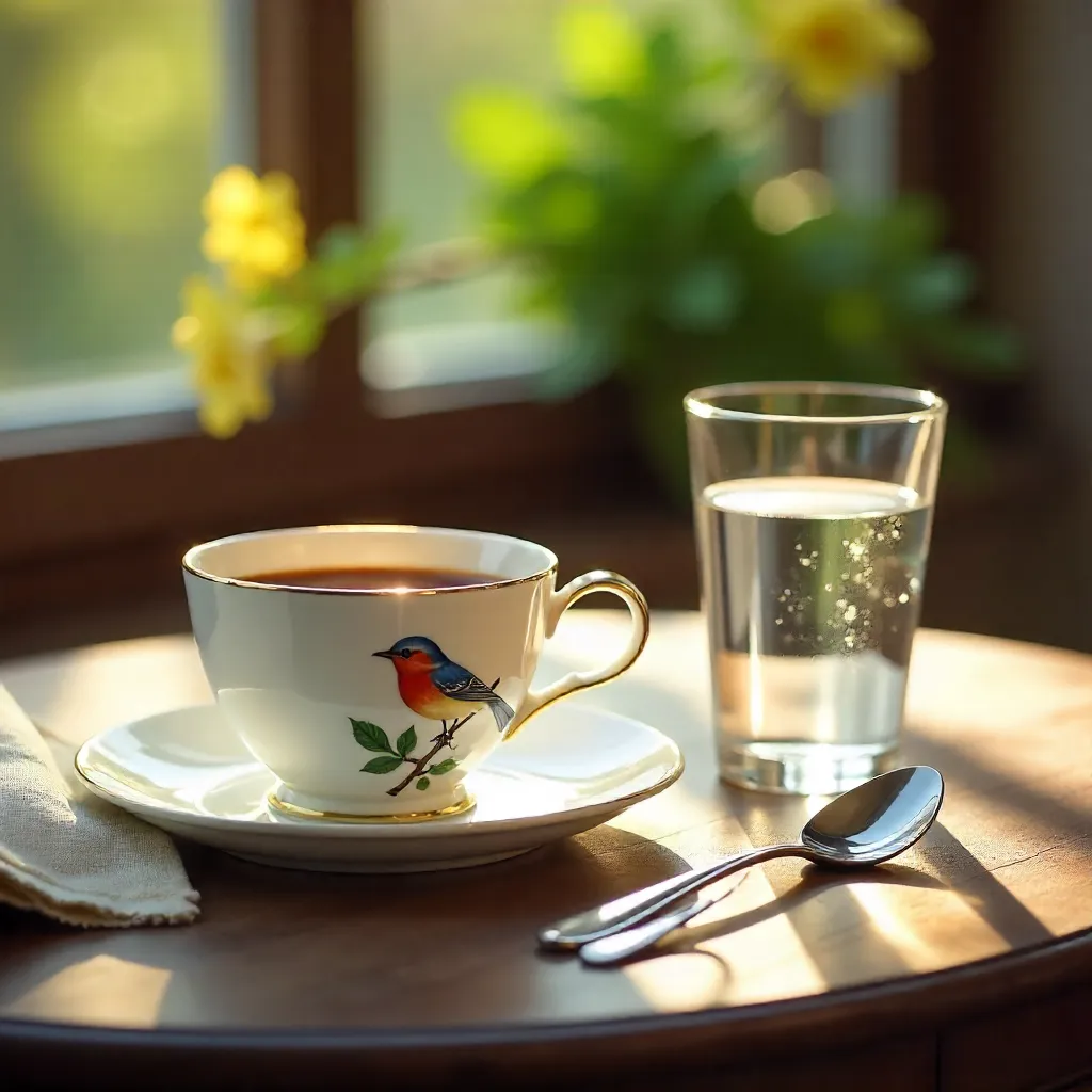 Bird Motif Coffee Cups on Elegant Table