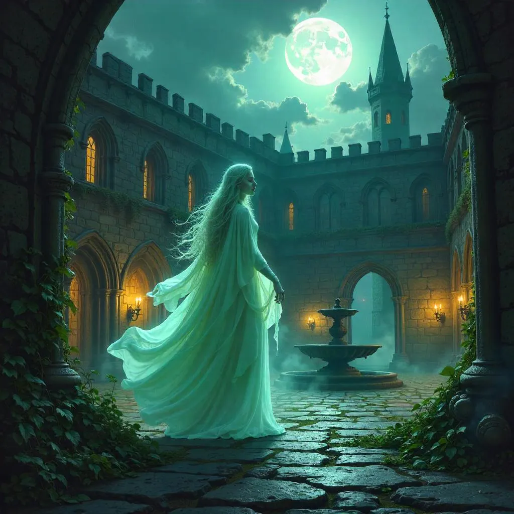 Banshee Concept Art in a Castle Courtyard