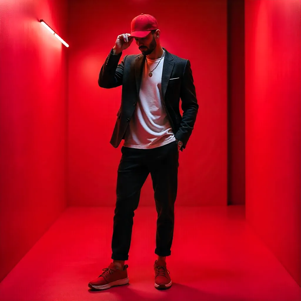 Red Room Fashion Pose: Modern Style