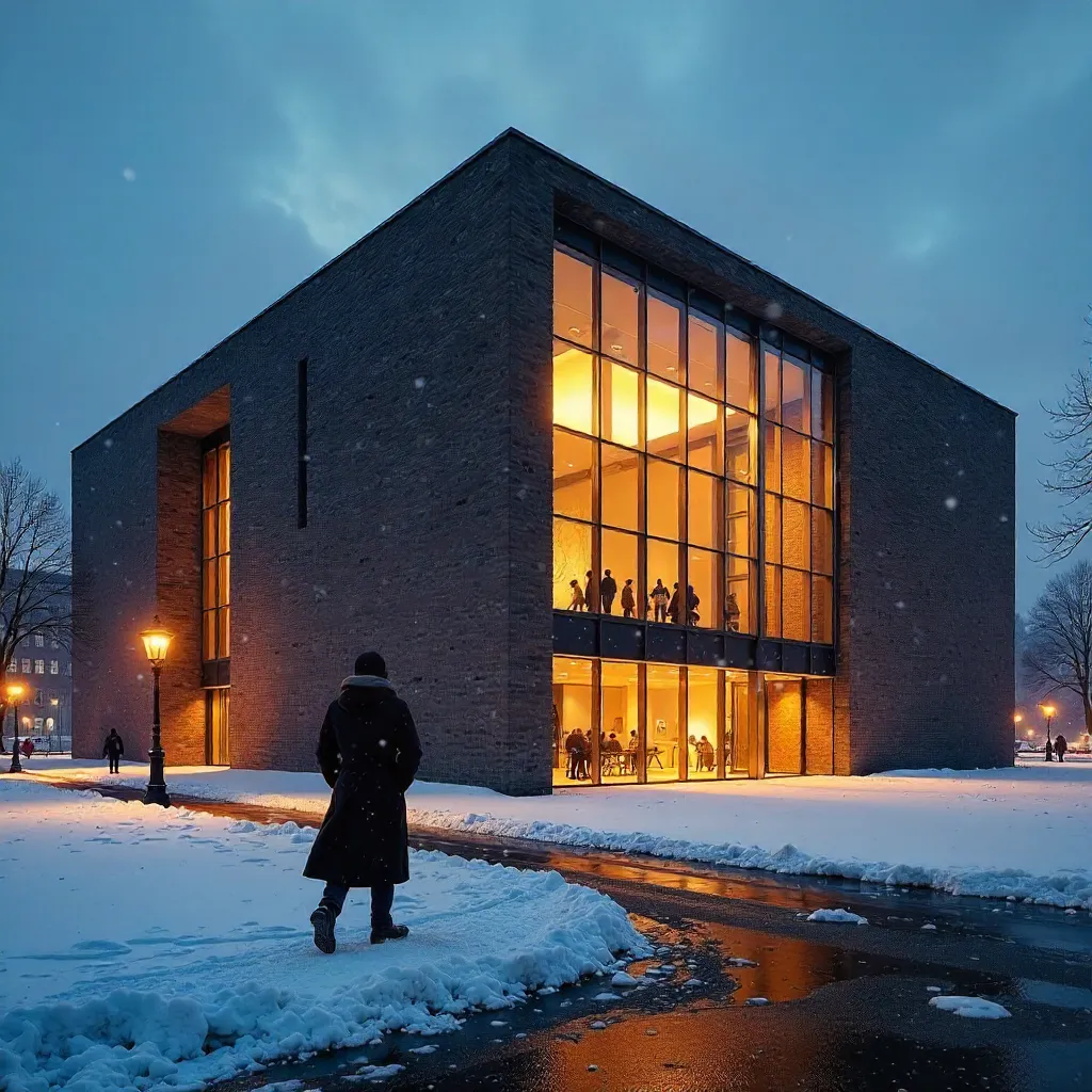 Snowy Night at James-Simon-Galerie, Berlin