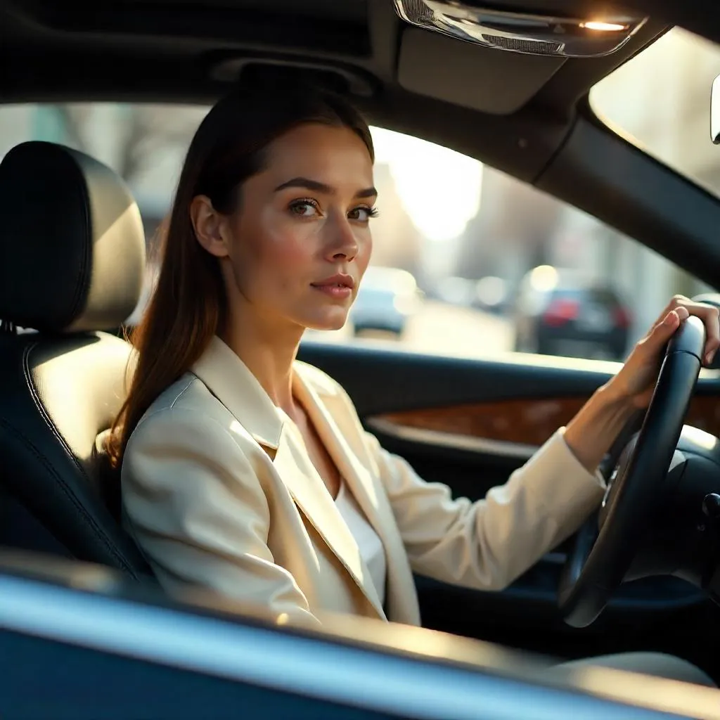Elegant Caucasian Woman in a Luxury Car (Photorealistic)