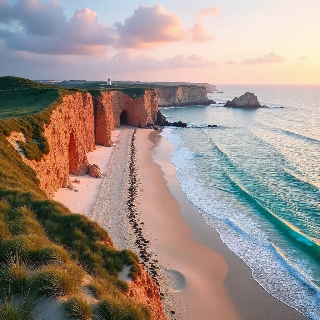 Aerial Serenity over Brittany's Pink Granite Beach