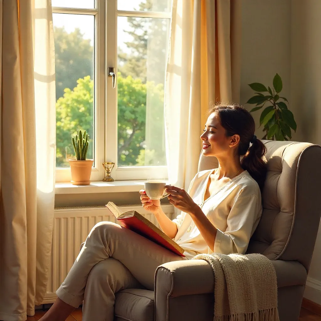 Peaceful Window Light: Tea, Book, and Calm
