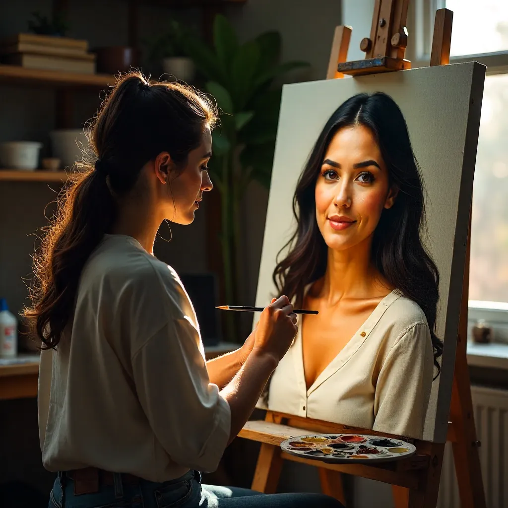 Hyperreal Portrait Painting: Woman on Canvas