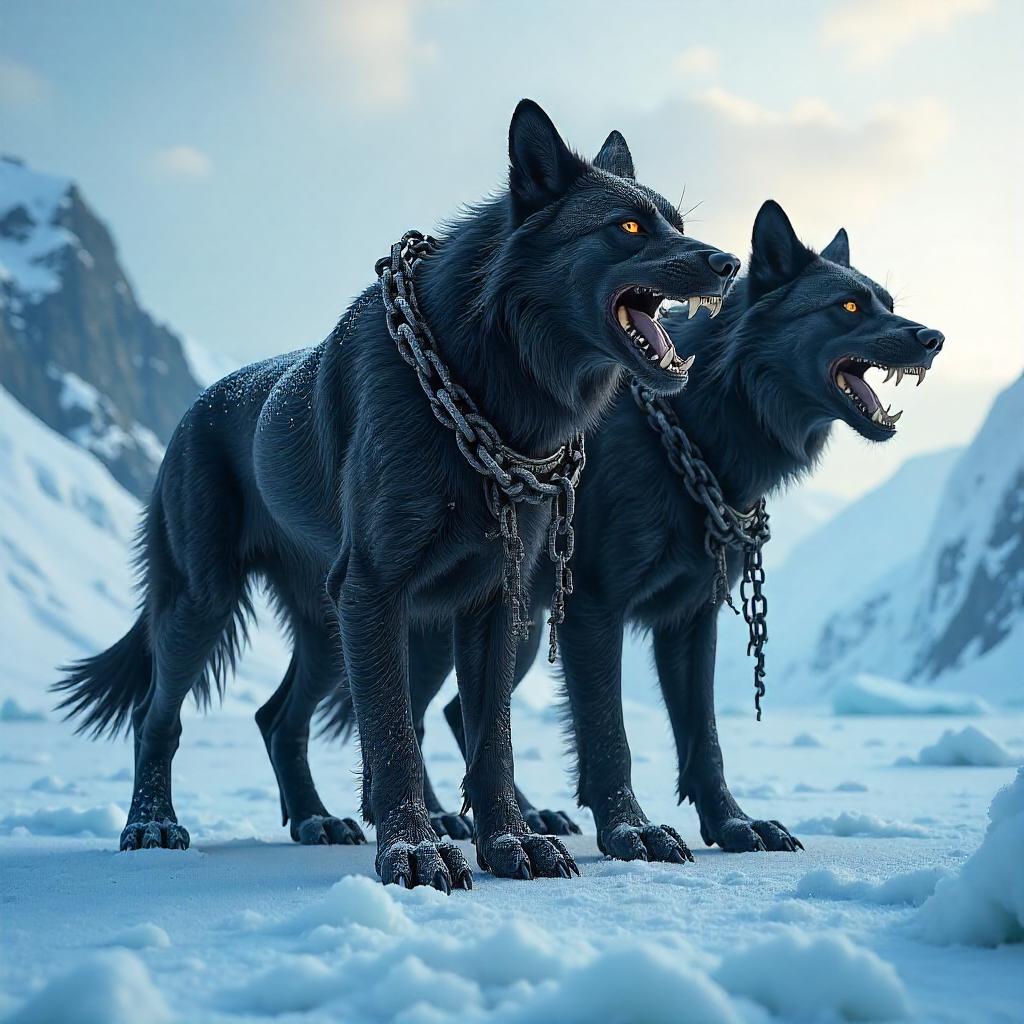 Cerberus on a Polar Glacier - Photorealistic