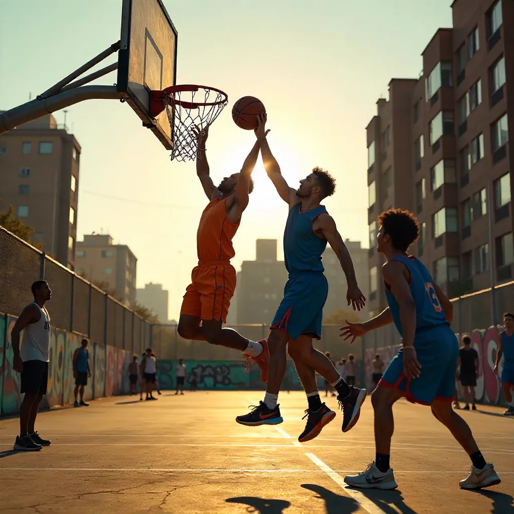Captivating Outdoor Basketball Moment: Ball Kisses the Rim