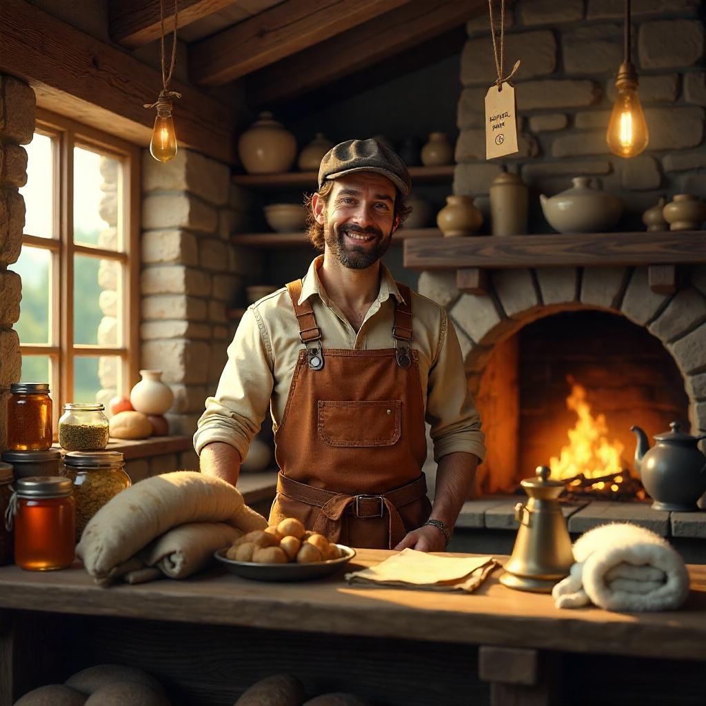 Cozy Cottage Merchant in a 3D Render Scene