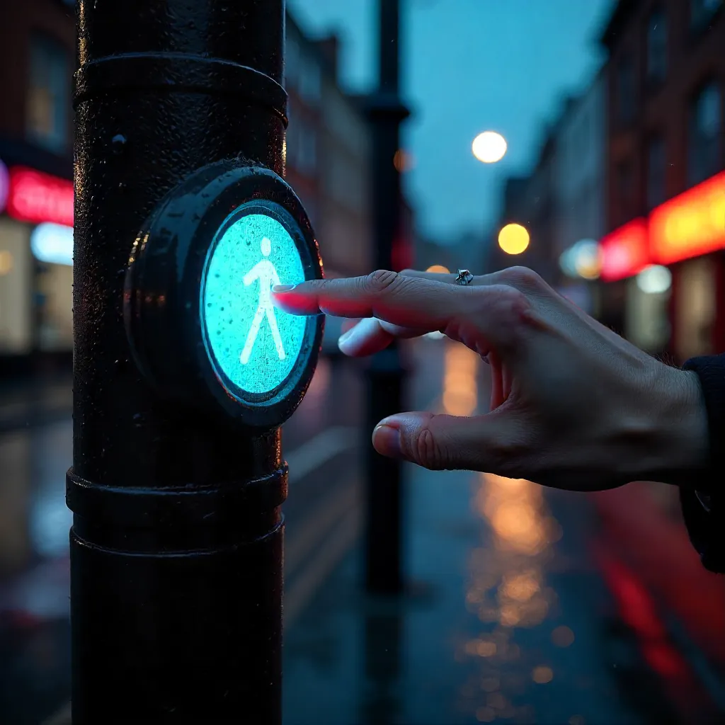 Night Close-Up of a London Crosswalk Button