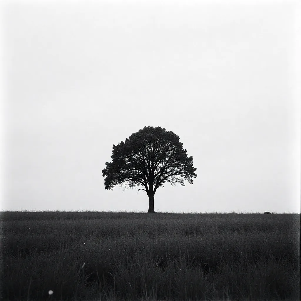 Solitary Tree in a Serene Monochrome Field