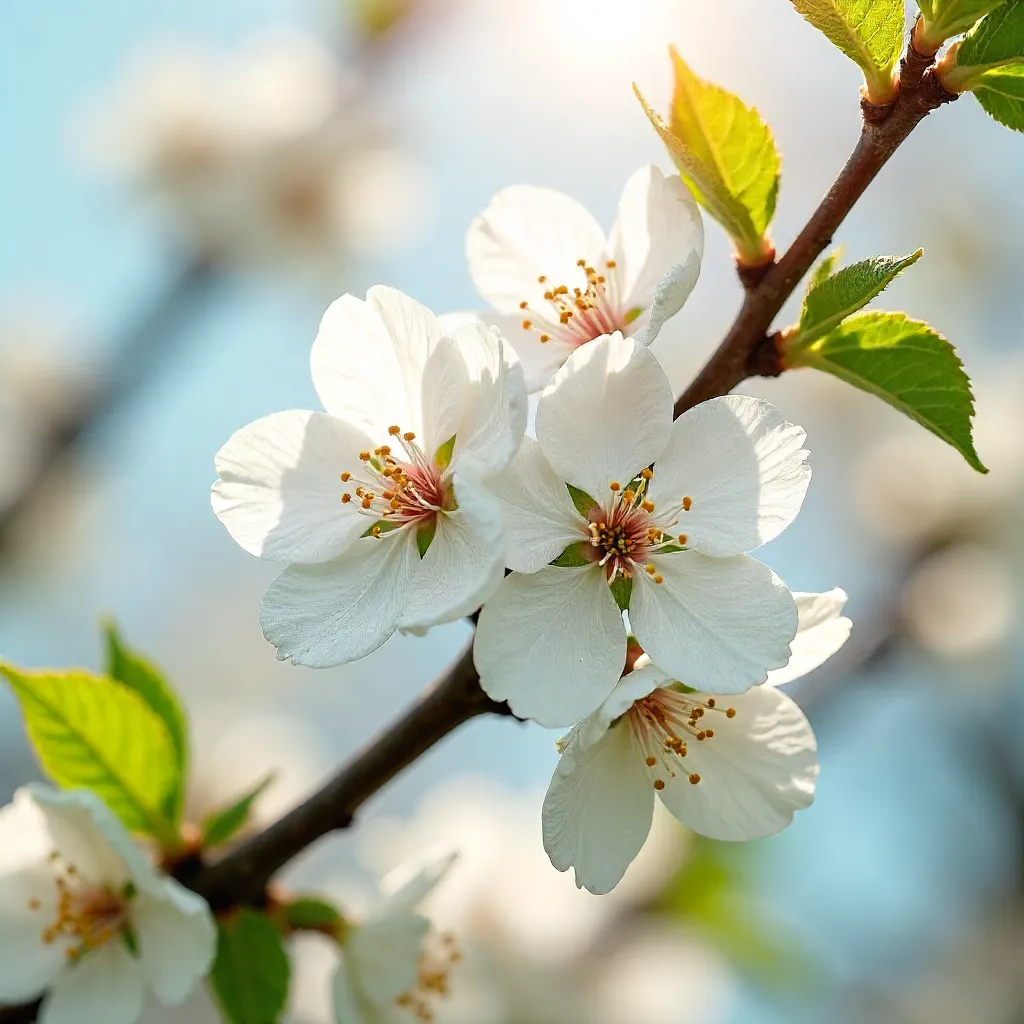 Delicate White Apple Blossoms in Spring Sun