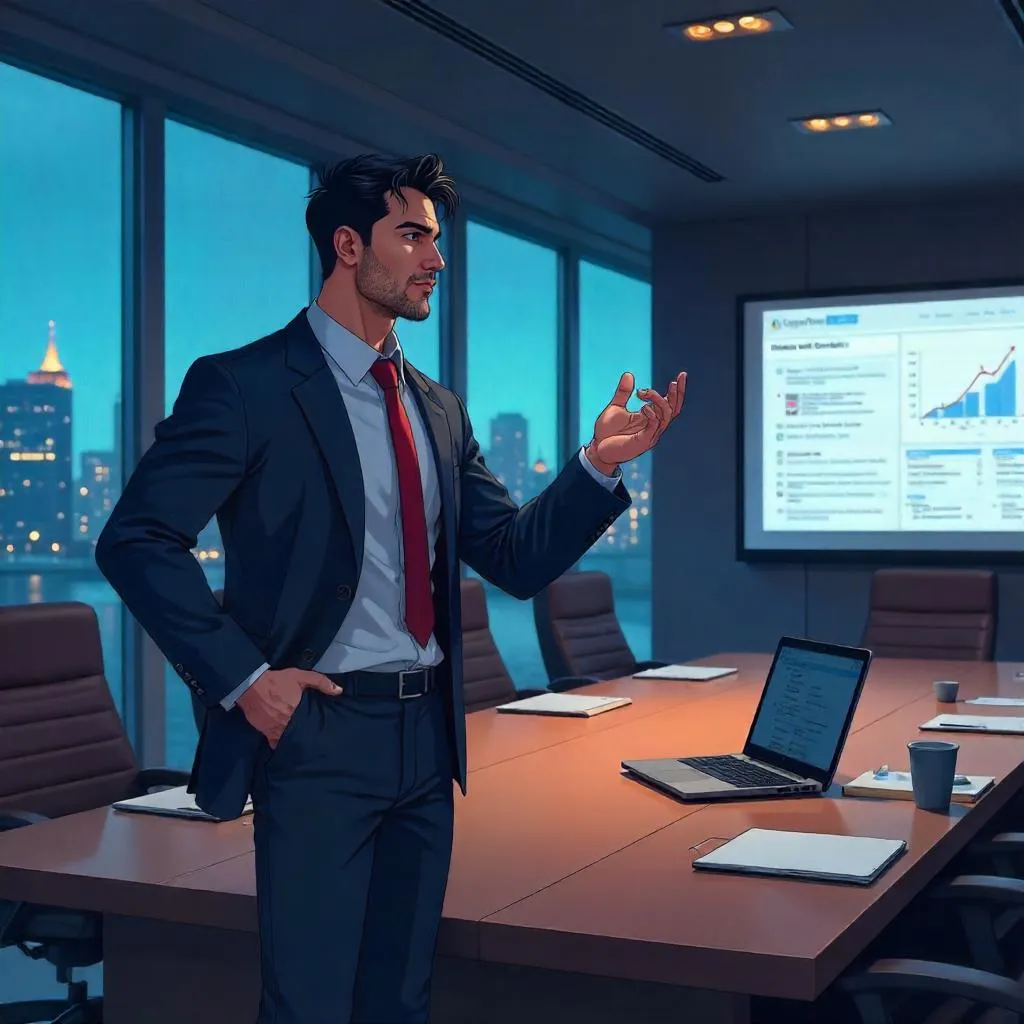 Athletic Latino Leader in Anime Boardroom