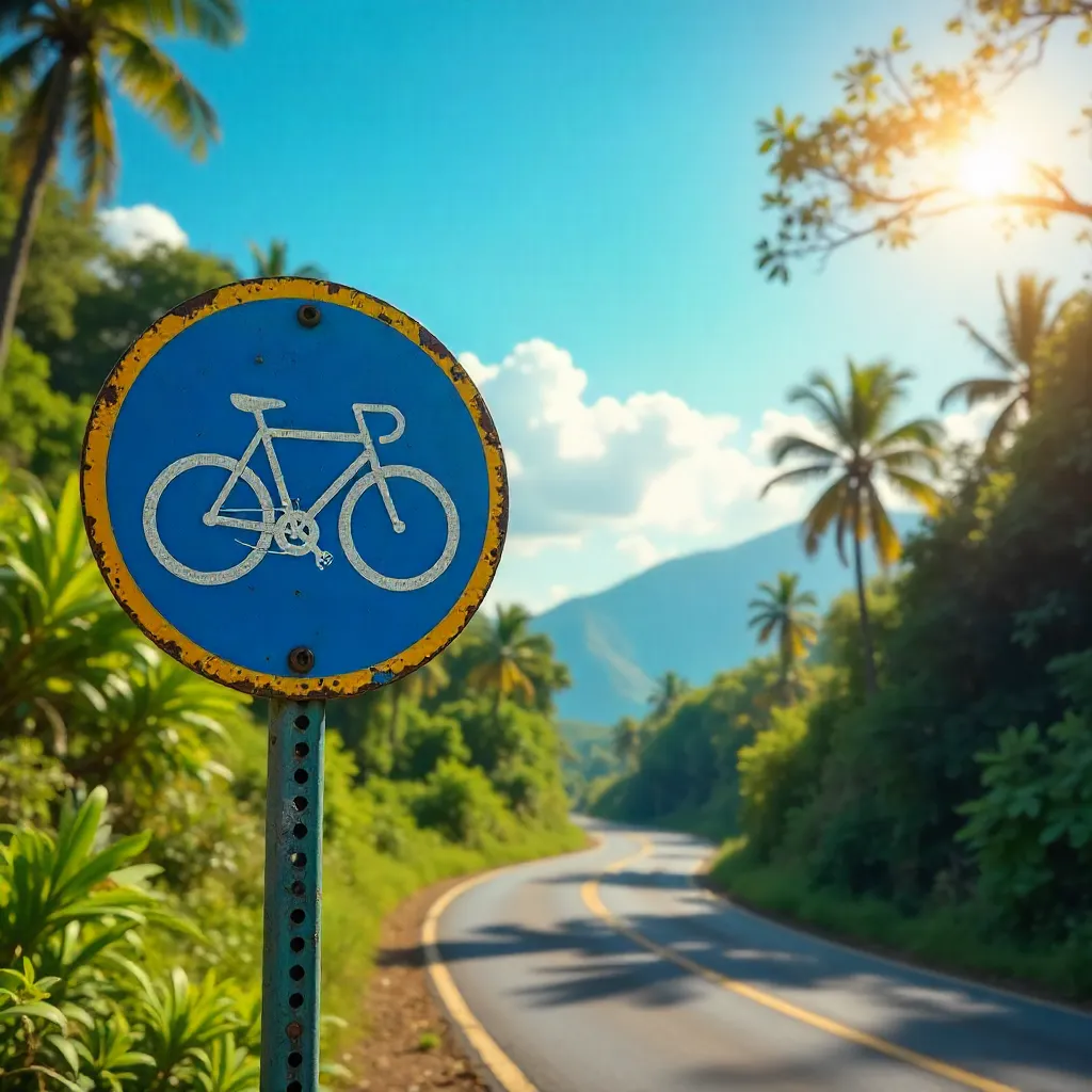 Vibrant Brazilian Bike Route Sign Under Blue Sky