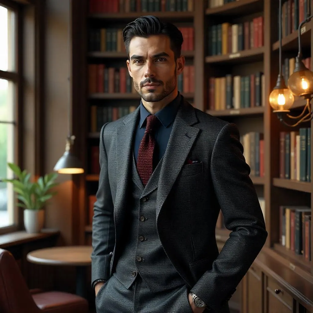 Elegant Latino Man in a Bookstore 3D Render