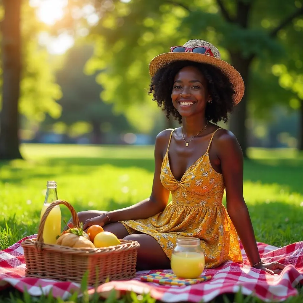 Photorealistic Picnic: Stylish Black Girl